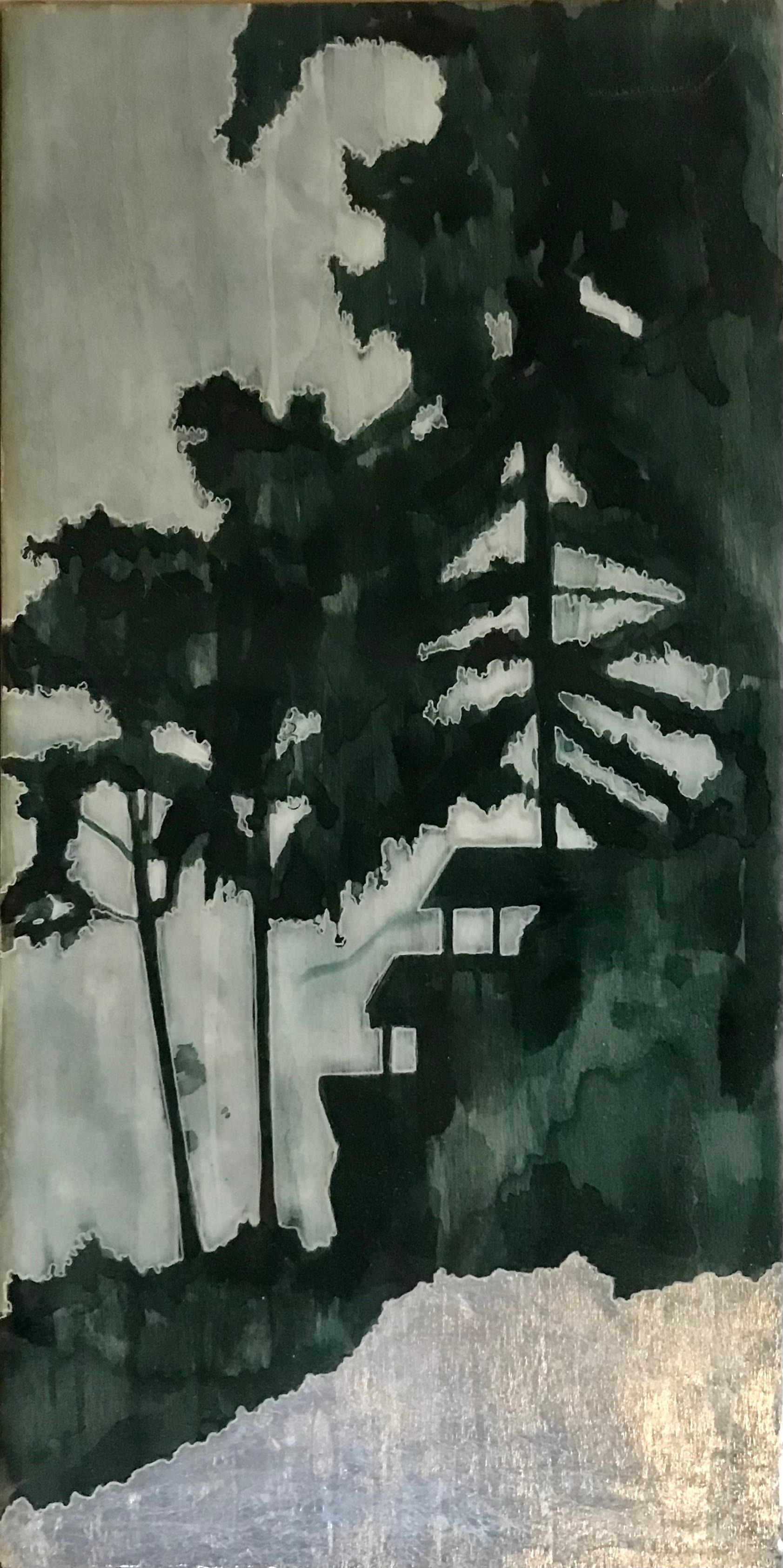 Silver View, Paesaggio, Albero, Paesaggio marino, Stile contemporaneo - Abstract Painting Nero di Rebecca Tucker