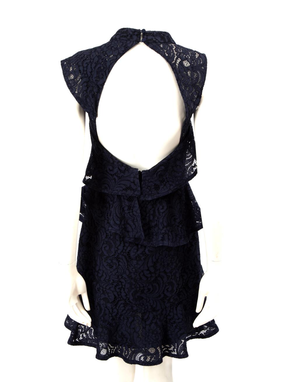 Black Rebecca Vallance Blue Floral Lace Mini Dress Size M