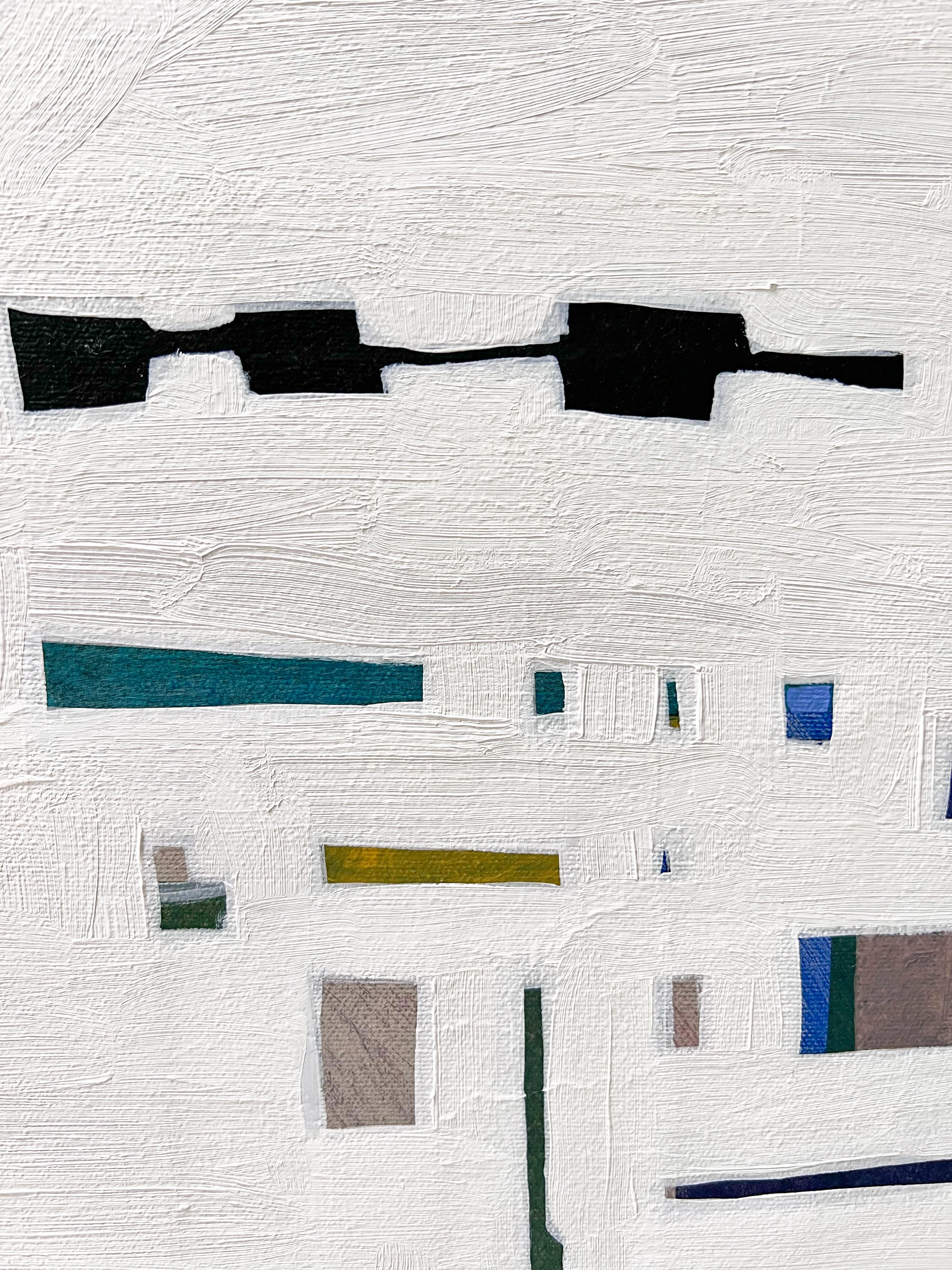 Mappa mentale Nove, Blu indaco scuro, Greene & Greene oliva, Rosa ocra Forme geometriche, Whiting - Abstract Painting Grigio di Rebekah Andrade