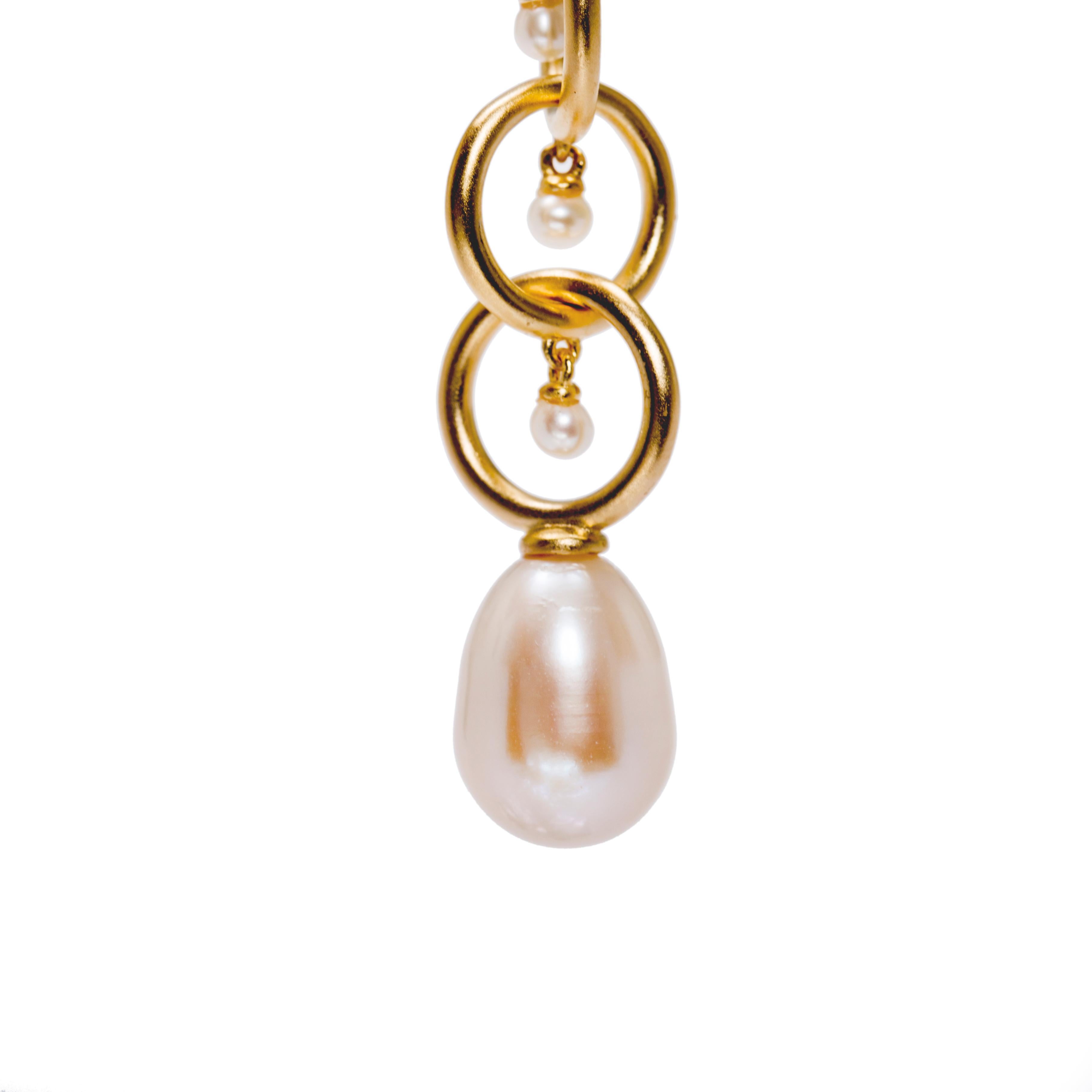 Cabochon Ammanii Drop Earrings Vermeil Gold with Pearls and Green Chrysoprase