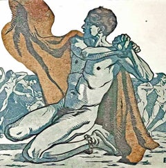 "Rebel",  Rare Art Nouveau/Symbolist Print w/ Male Nude by Emma Goitein Dessau