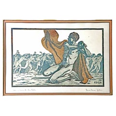 "Rebelle",  Rare impression Art Nouveau/Symbolist avec nu masculin d'Emma Goitein Dessau