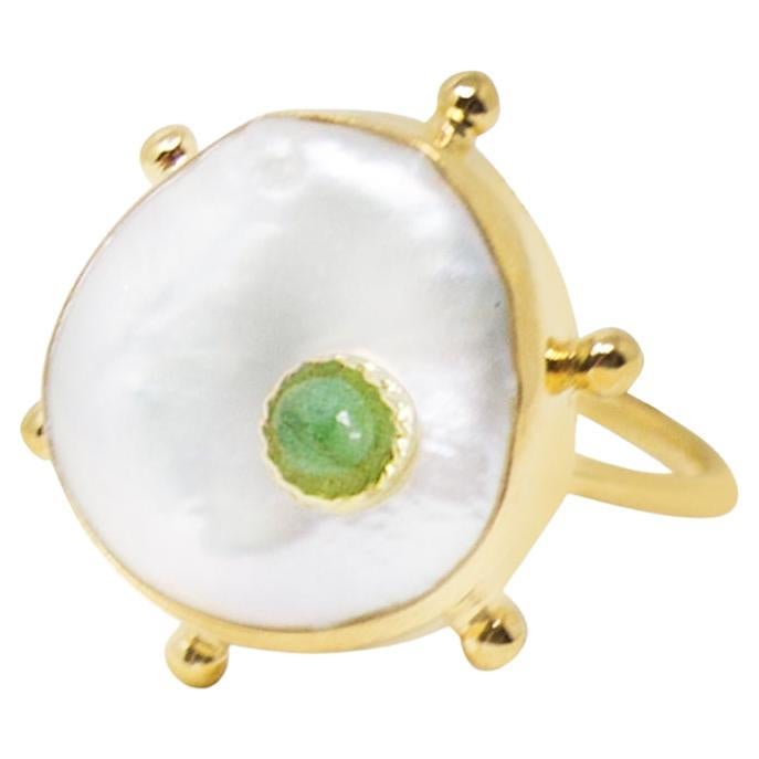 Rebel Rebel Green Emerald & Pearl Stacking Ring For Sale
