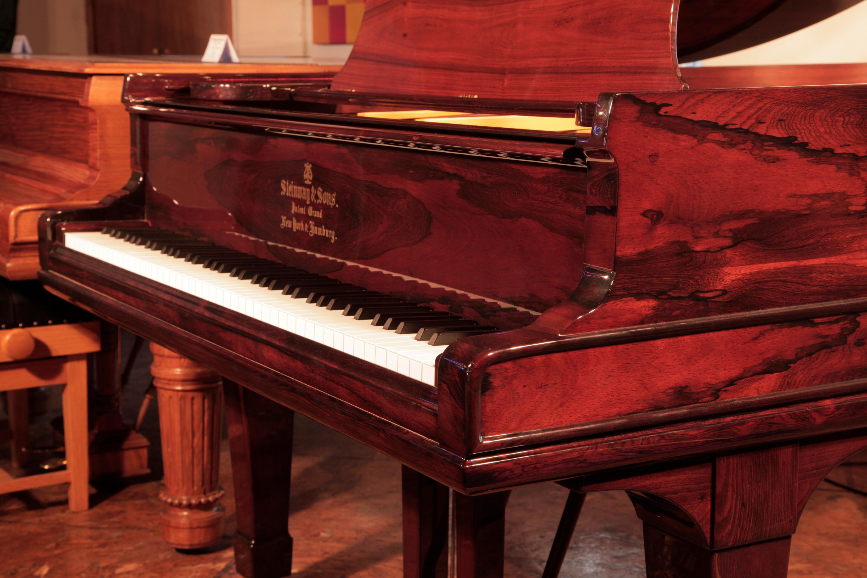 Rebuilt Steinway Model A Grand Piano Contrasting Rosewood Brass Fittings In Excellent Condition For Sale In Leeds, GB