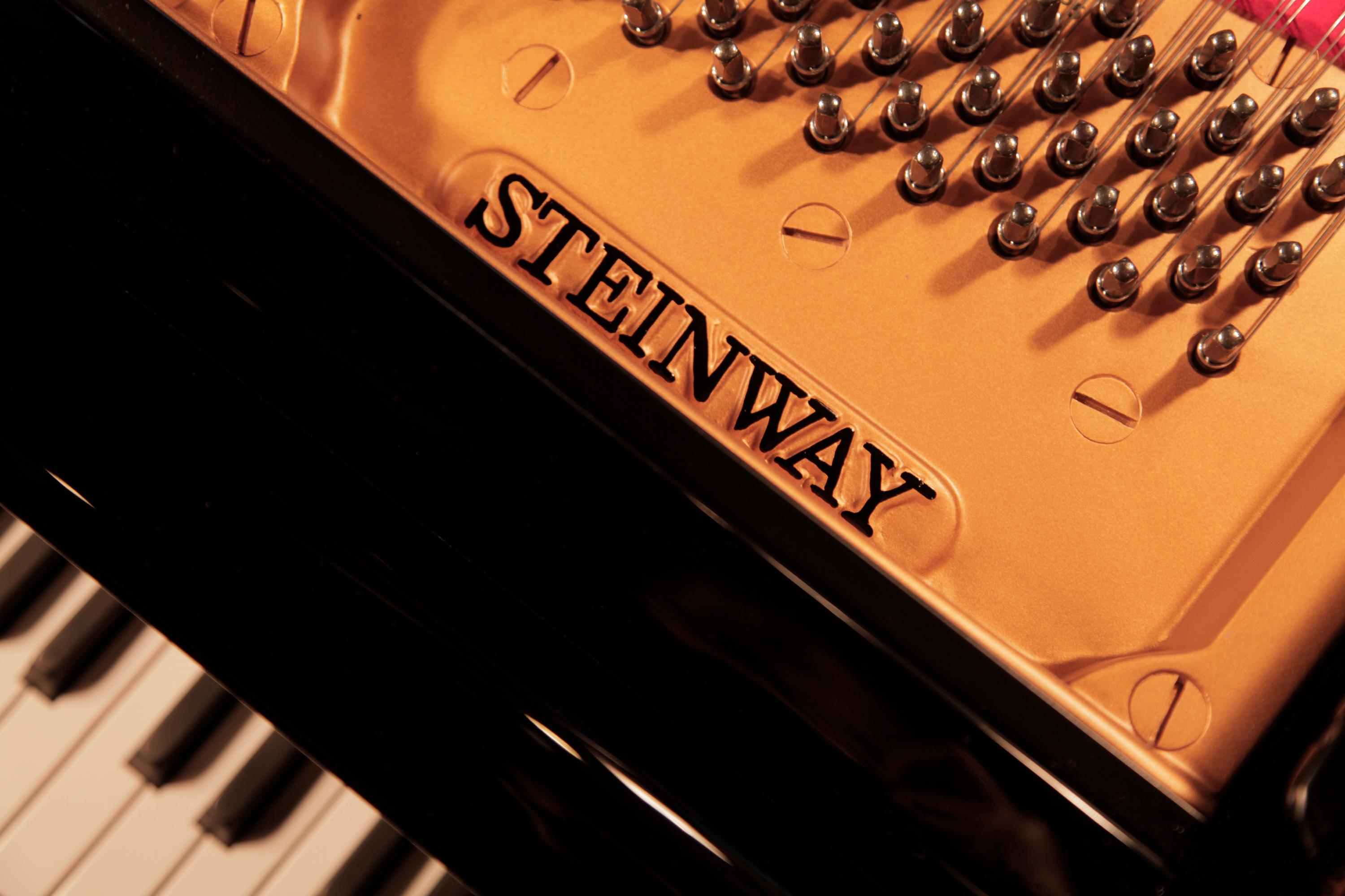 German Rebuilt Steinway Model M Grand Piano Black Gloss Cabinet Spade Legs For Sale