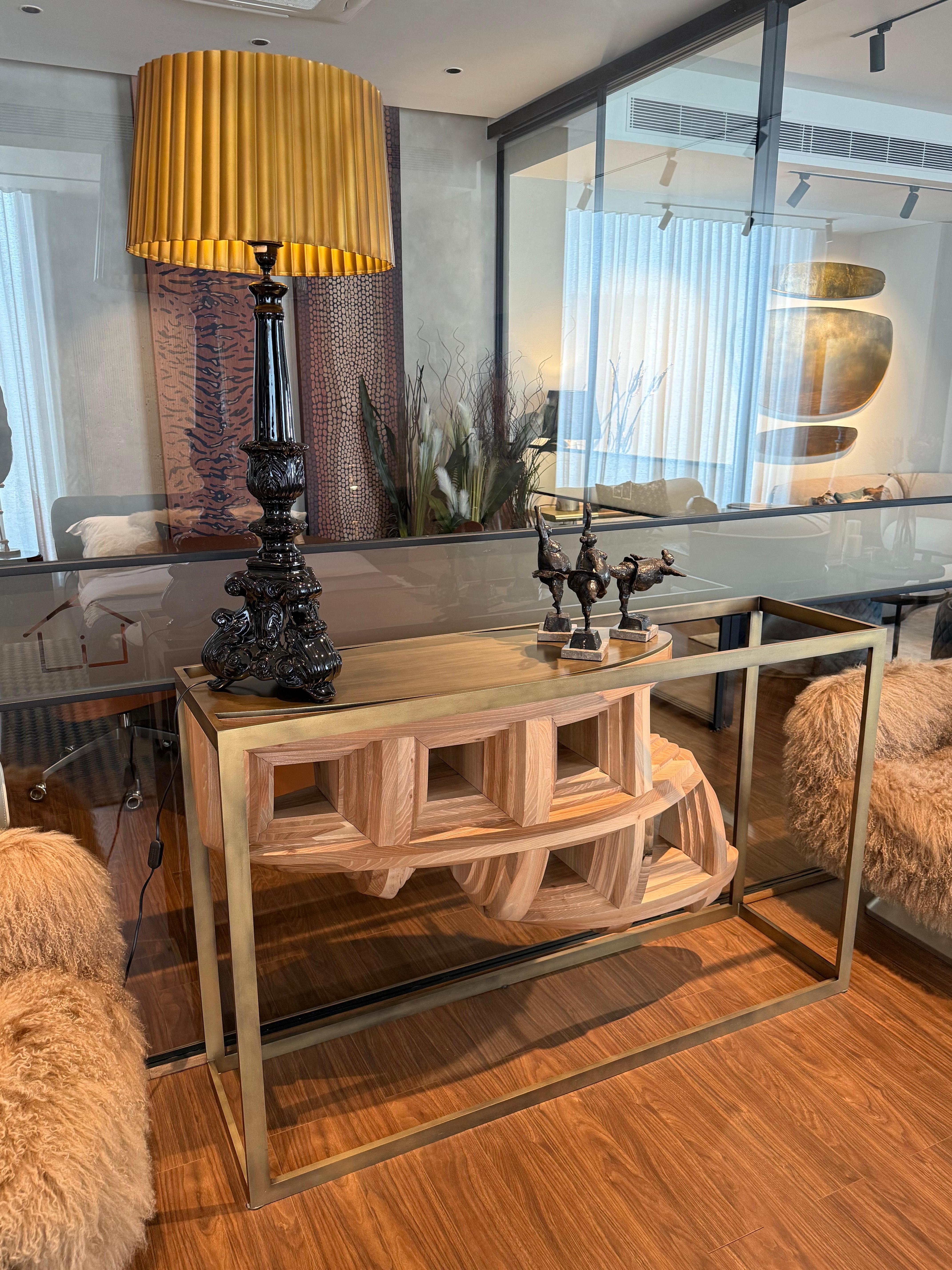 Rebus Brown Console Table in Solid Wood with Bronzed Metal Structure In New Condition For Sale In Lentate sul Seveso, Monza e Brianza