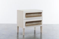 RECAMIER NIGHTSTAND - Modern Oak and Lacquer Body + Silver Leaf Hand-Carved Pull