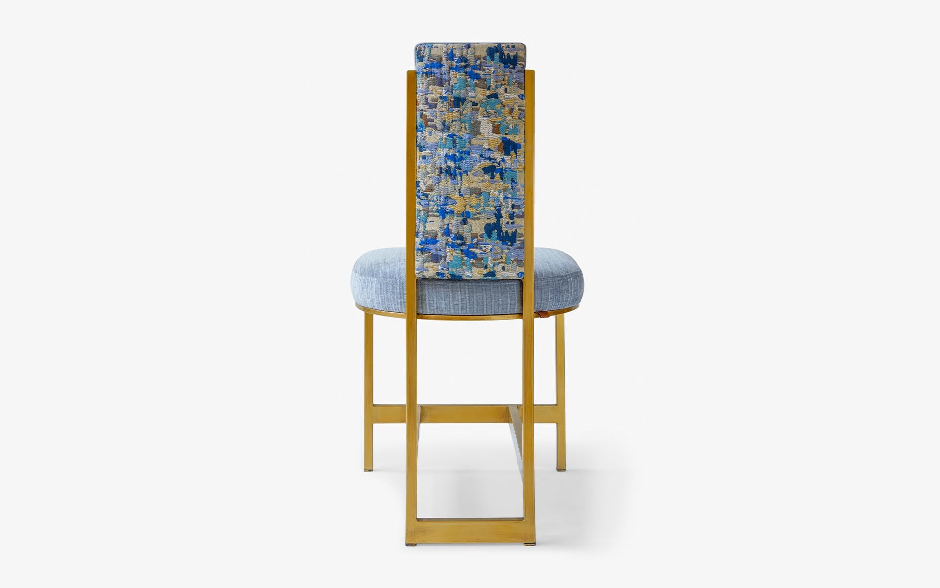 Turkish Recalled Blue Kenzo Brass Chair For Sale
