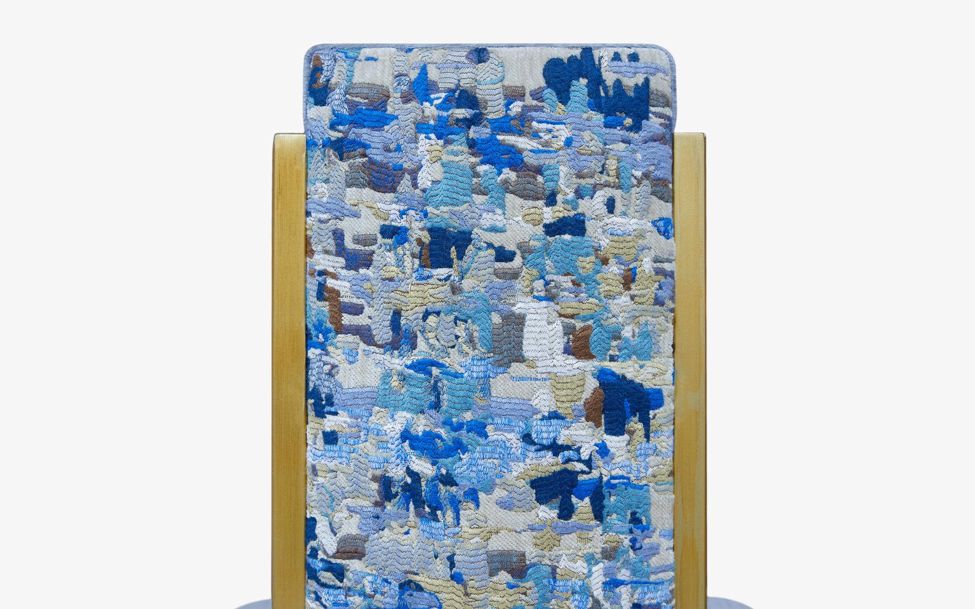 Restaurierter blauer Kenzo-Messingstuhl aus Messing 'Set von 6' (Metallarbeit) im Angebot