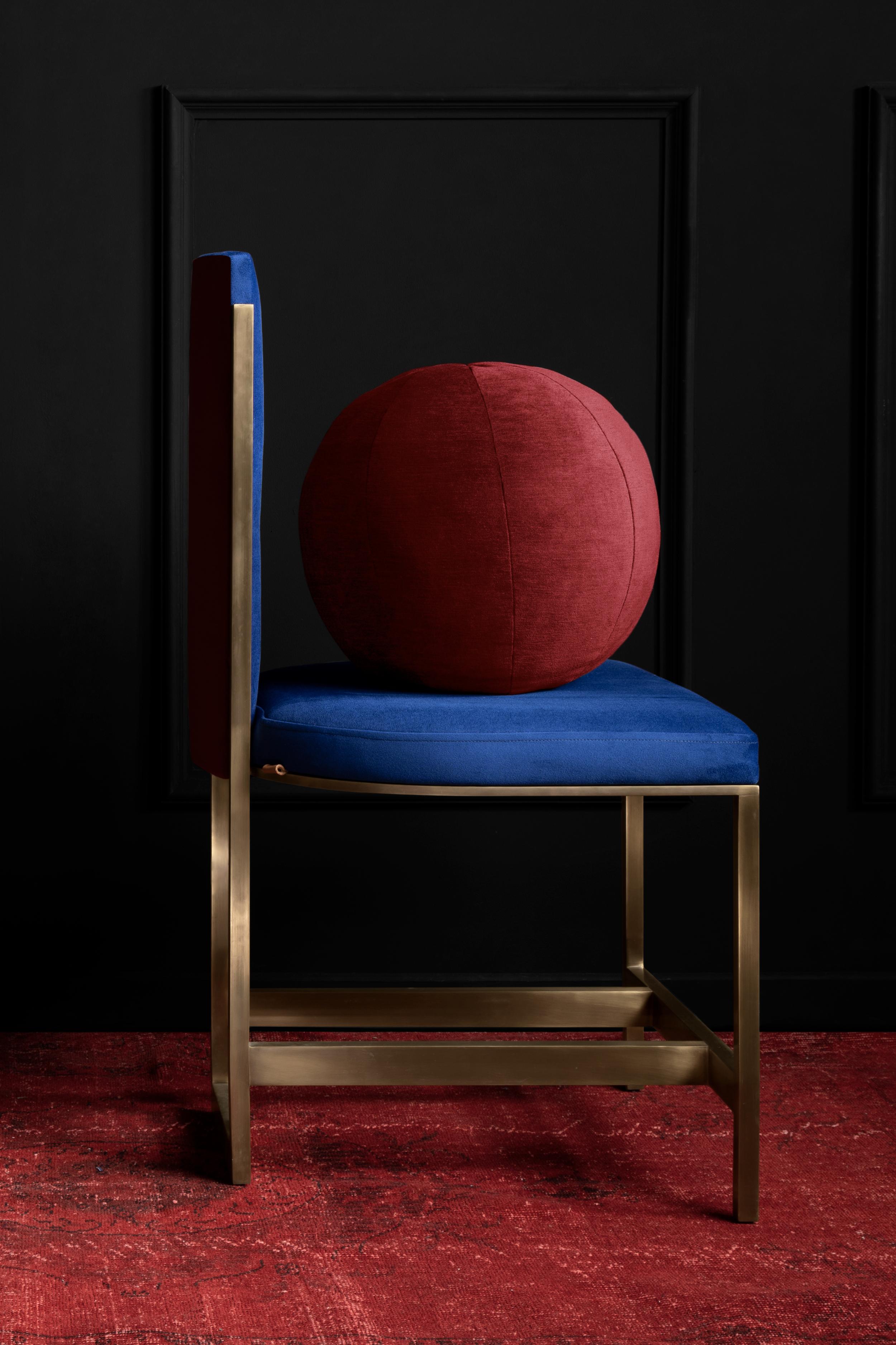 Recalled Brass Blue Velvet Chair For Sale 6