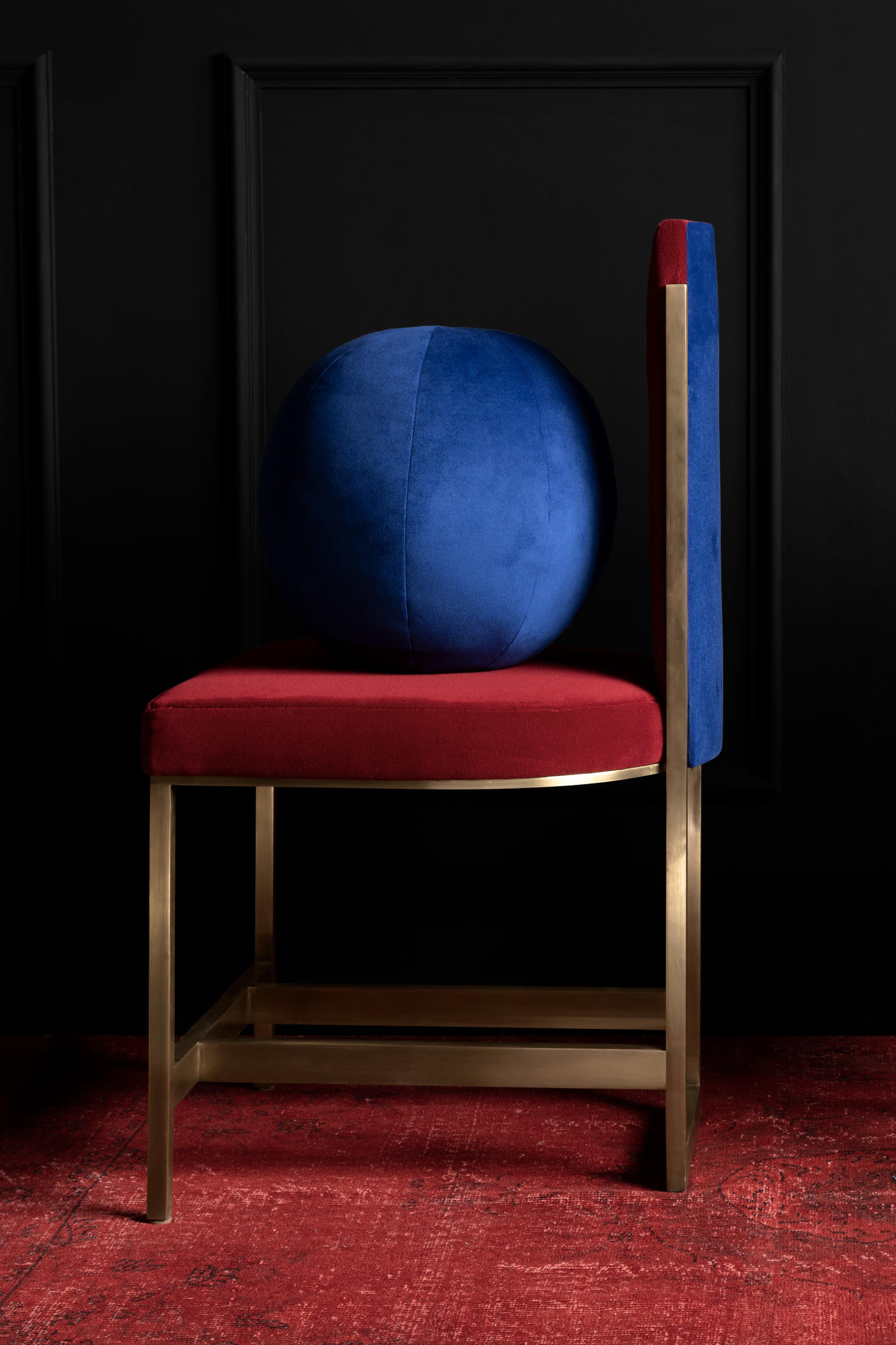 Recalled Brass Blue Velvet Chair For Sale 7