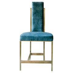 Recalled Brass Blue Velvet Chair