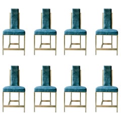 Recalled Brass Blue Velvet Chair 'Set of 8'