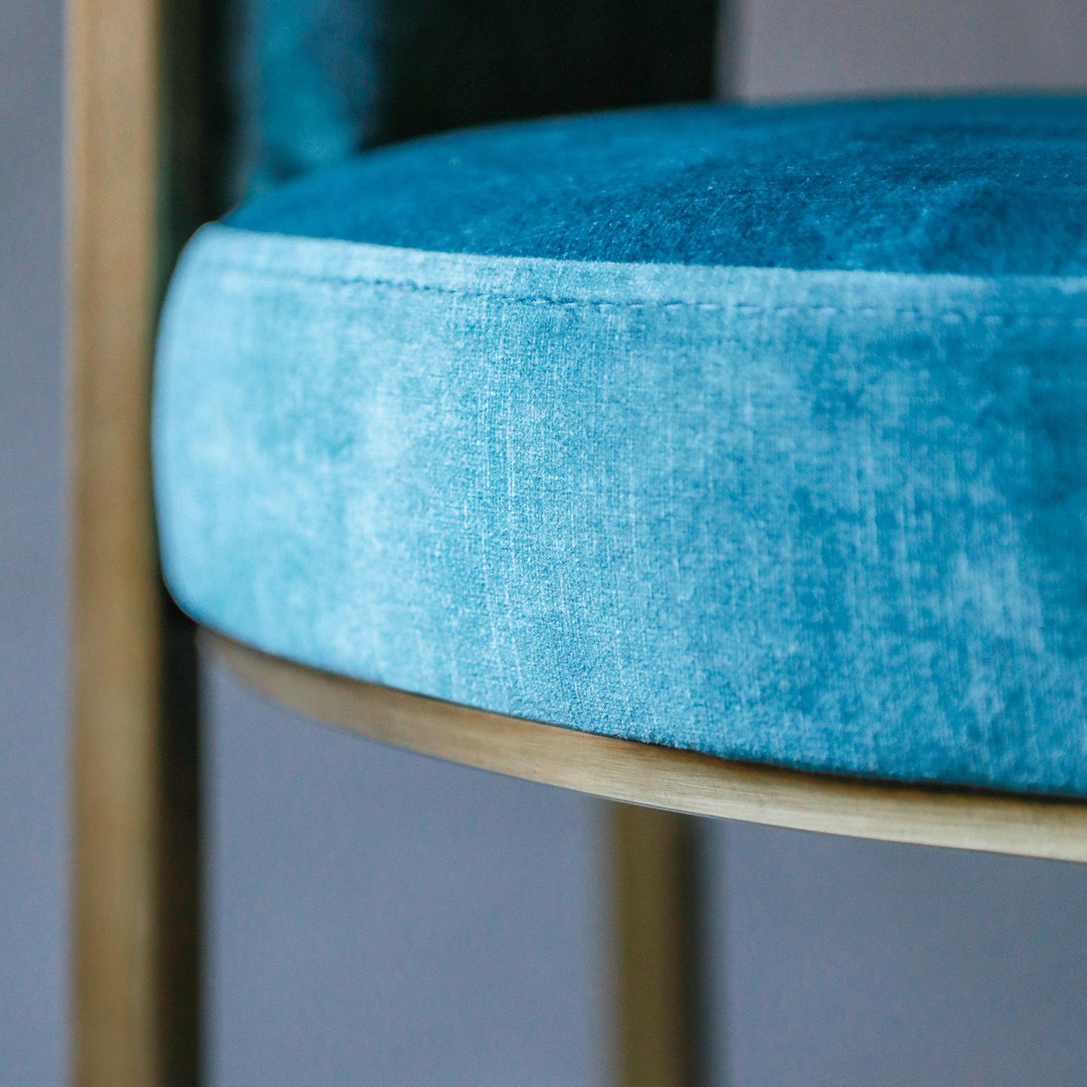 Recalled Brass Blue Velvet Chair 'Set of 8' **LEAD TIME 5 WEEKS** For Sale 4