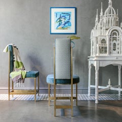 Recalled Brass Blue Velvet Chair 'Set of 8' **LEAD TIME 5 WEEKS**