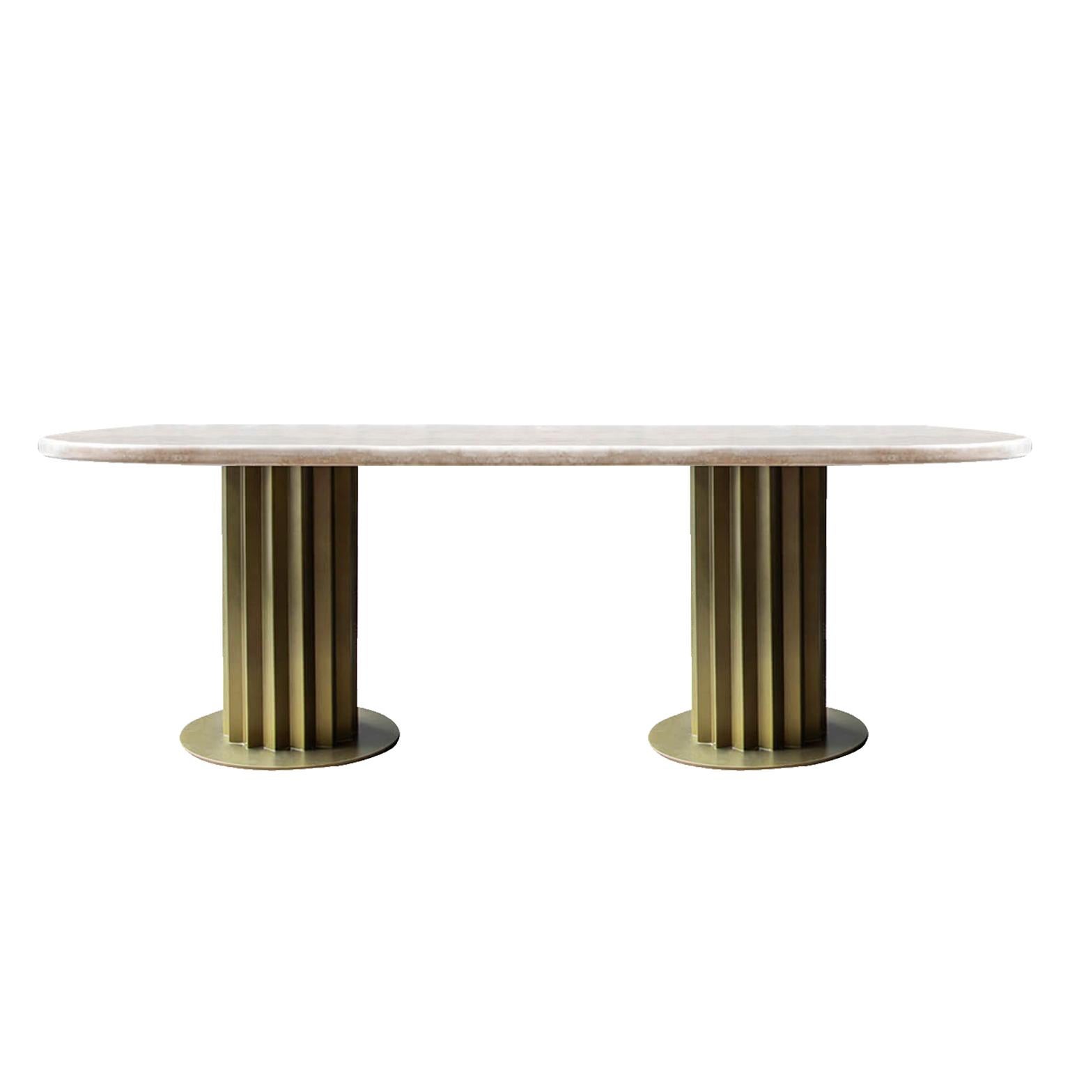 Contemporary Recalled Brass & Marble Dining Table For Sale