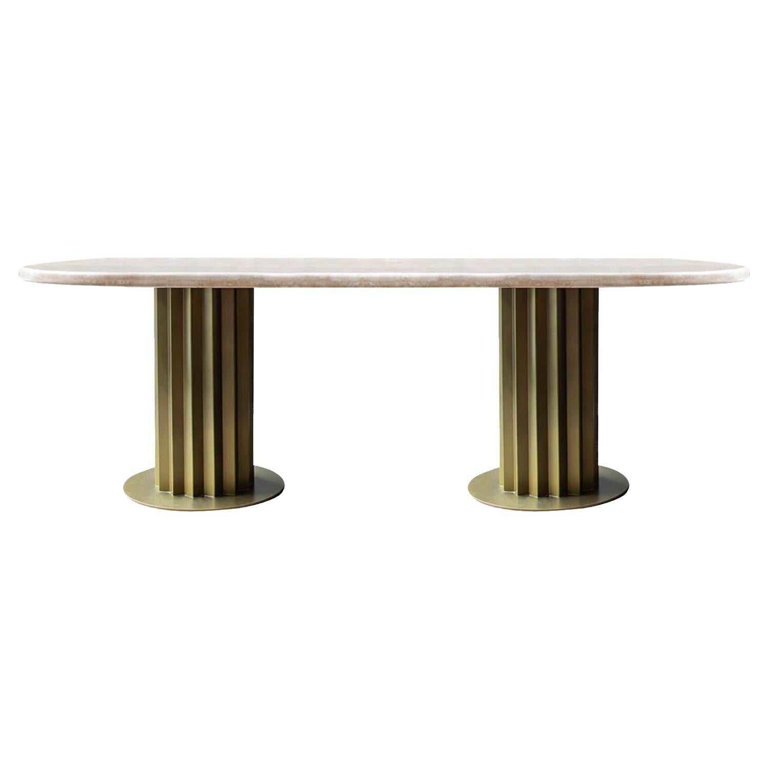 Table de salle à manger réapparente en laiton et marbre