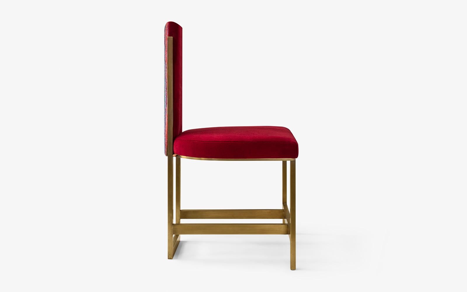 Modern Recalled Brass Red and Rainbow Velvet Chair
