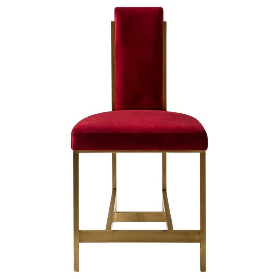 Recalled Brass Red and Rainbow Velvet Chair