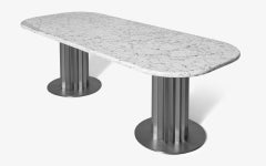 Recalled Dining Table in Matt Chrome Metal Leg and Marble Top
