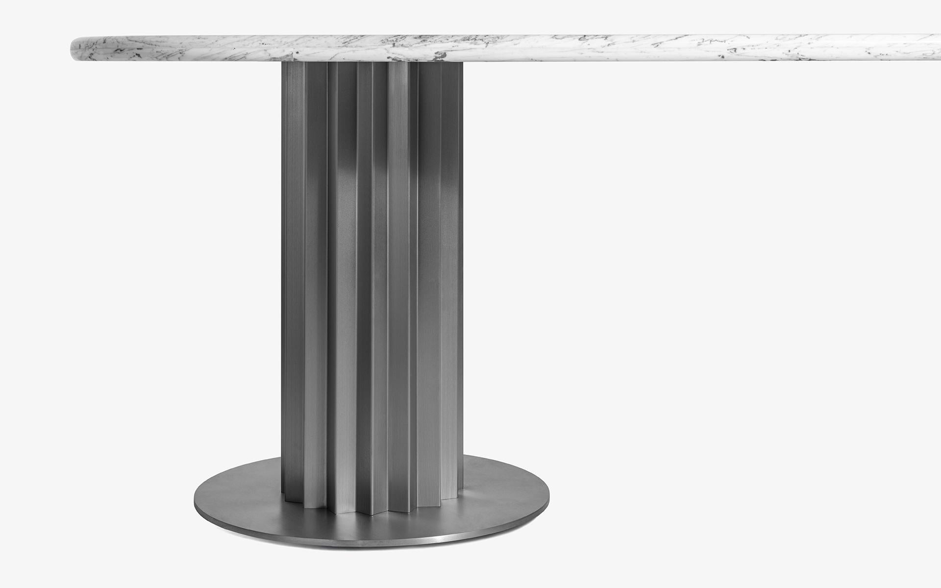 Turkish Recalled Dining Table in Matt Chrome Metal Leg and Marble Top For Sale