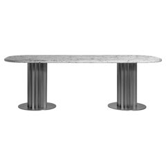 Recalled Dining Table in Matt Chrome Metal Leg and Marble Top