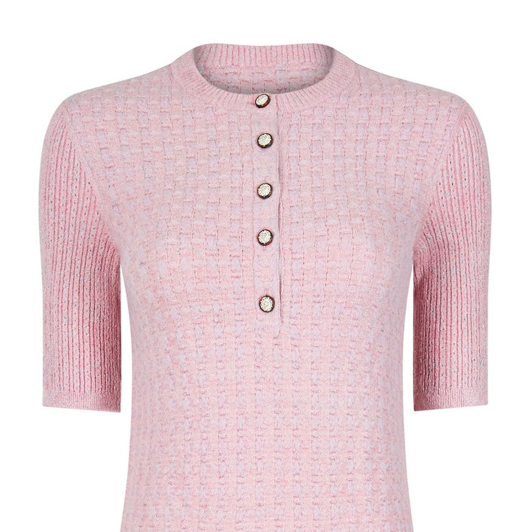 Chanel 2018 Waterfall Mini Knit Dress Cashmere Pink 18S P58919 K07730