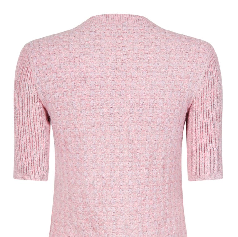 Recent Chanel Sugar Pink and Silver Fine Knit Dress With Pocket Detail
