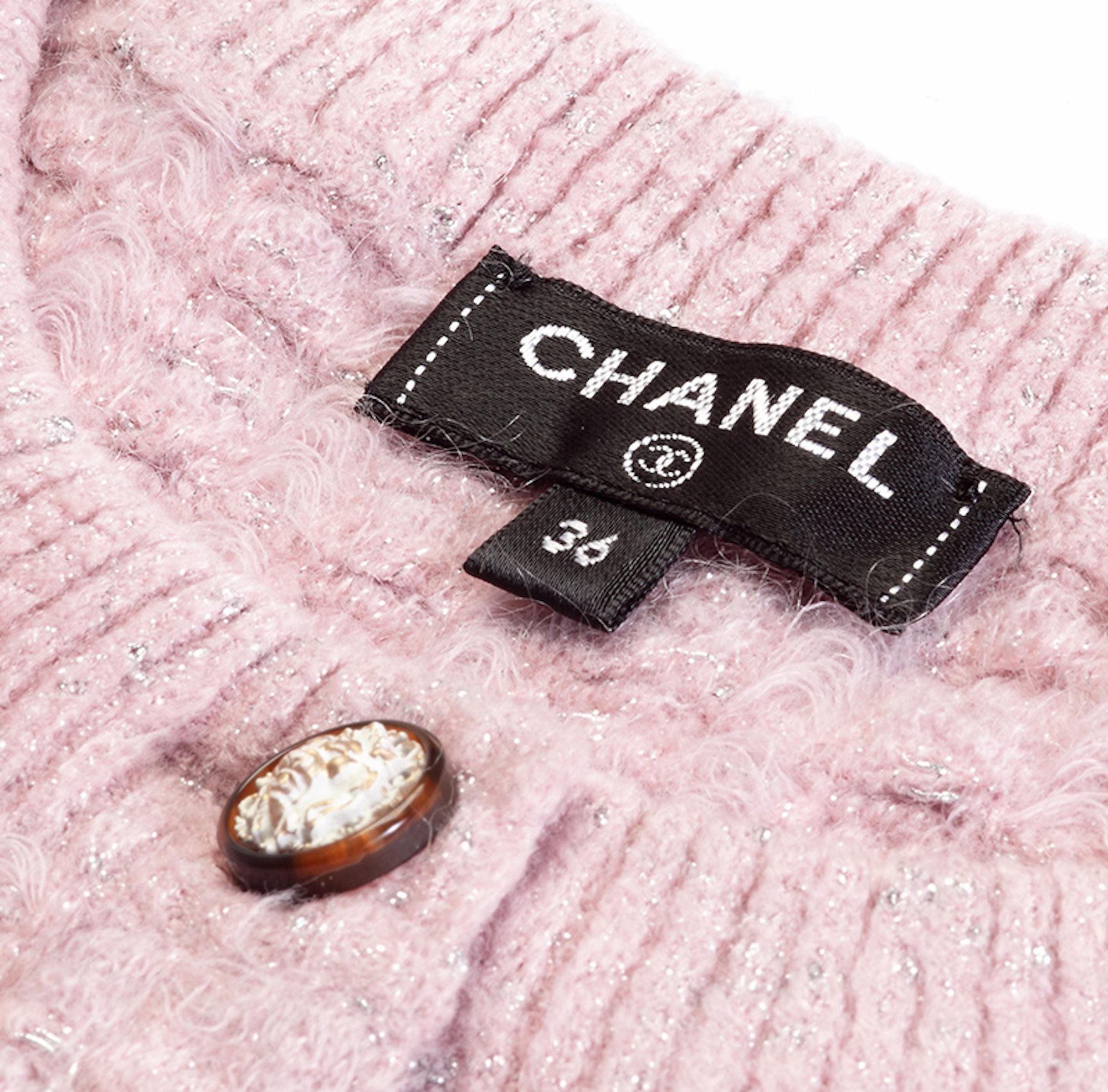 Beige Recent Chanel Sugar Pink and Silver Fine Knit Dress With Pocket Detail