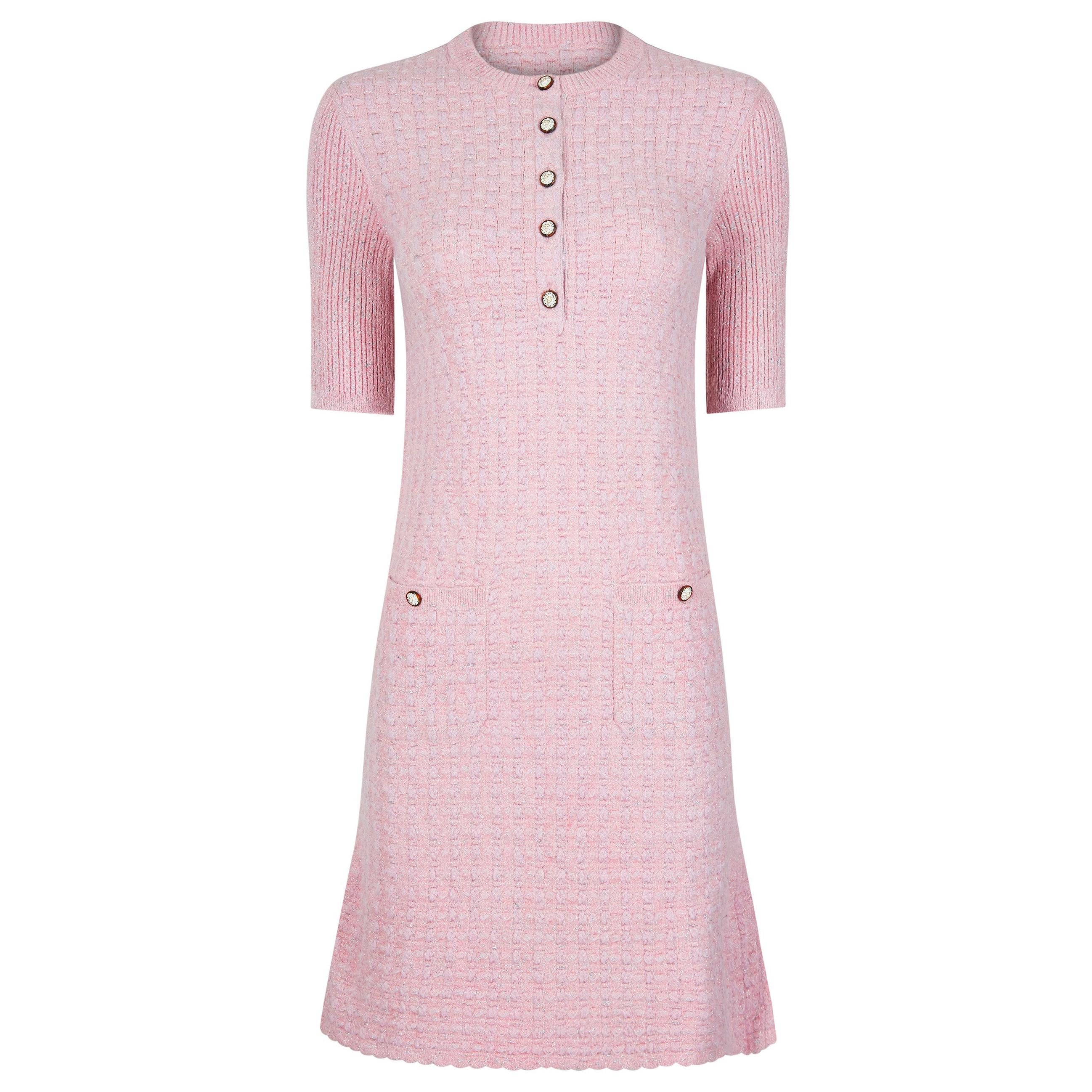 Recent Chanel Sugar Pink and Silver Fine Knit Dress With Pocket Detail
