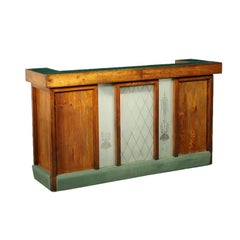 Antique Reception Desk Larch Glass Vinyl Italy Early '900
