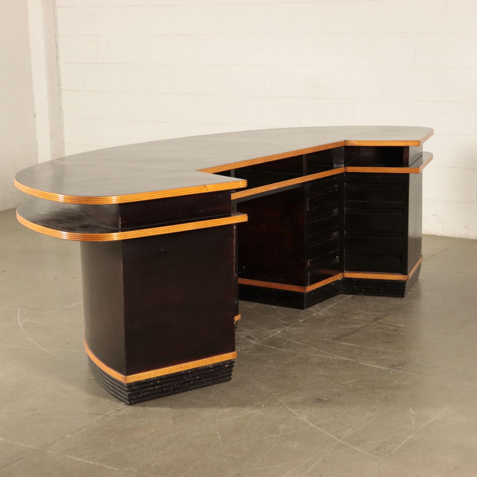 Reception Desk, Solid Veneered and Stained Wood, Italy, 1940s 3