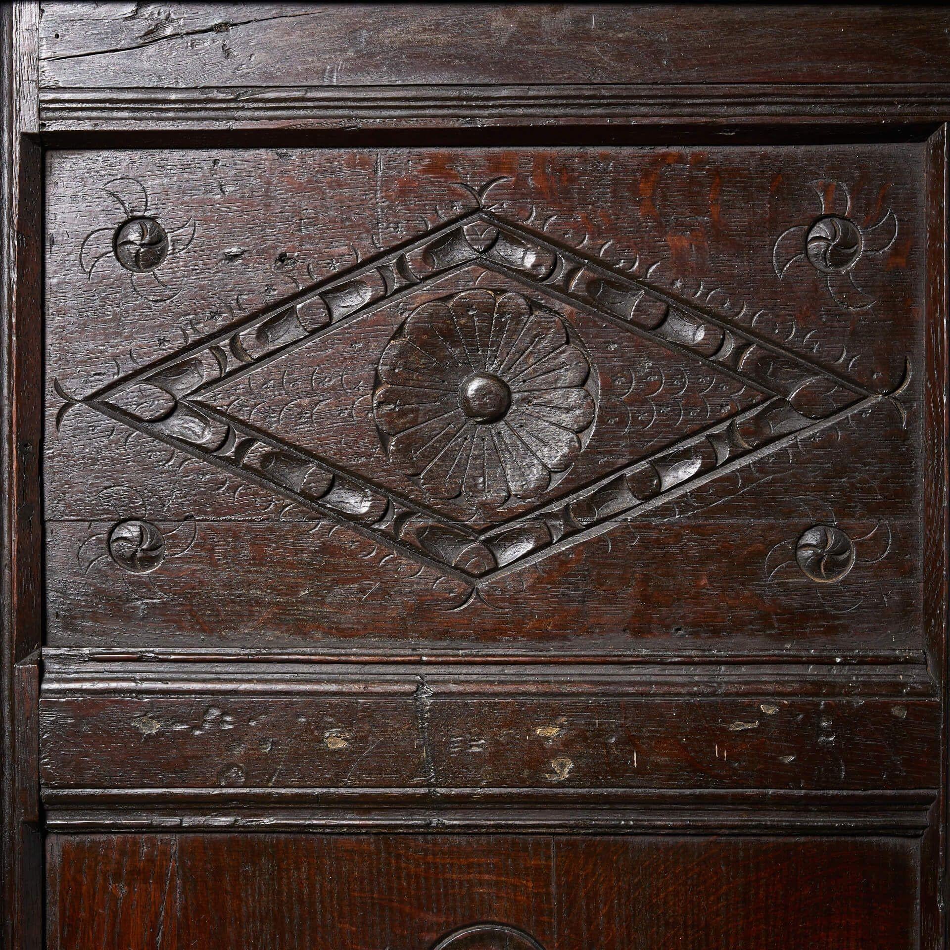 English Reclaimed 17th Century Decorative Oak Wall Panel For Sale