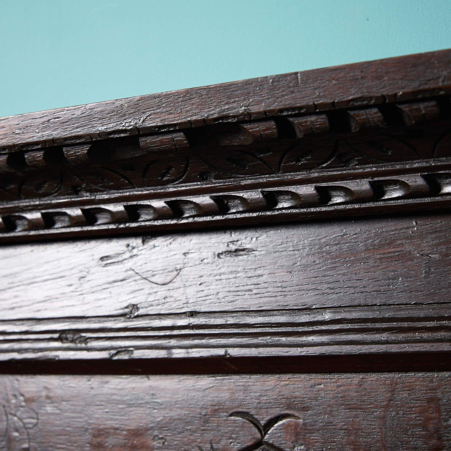 Hand-Carved Reclaimed 17th Century Decorative Oak Wall Panel For Sale