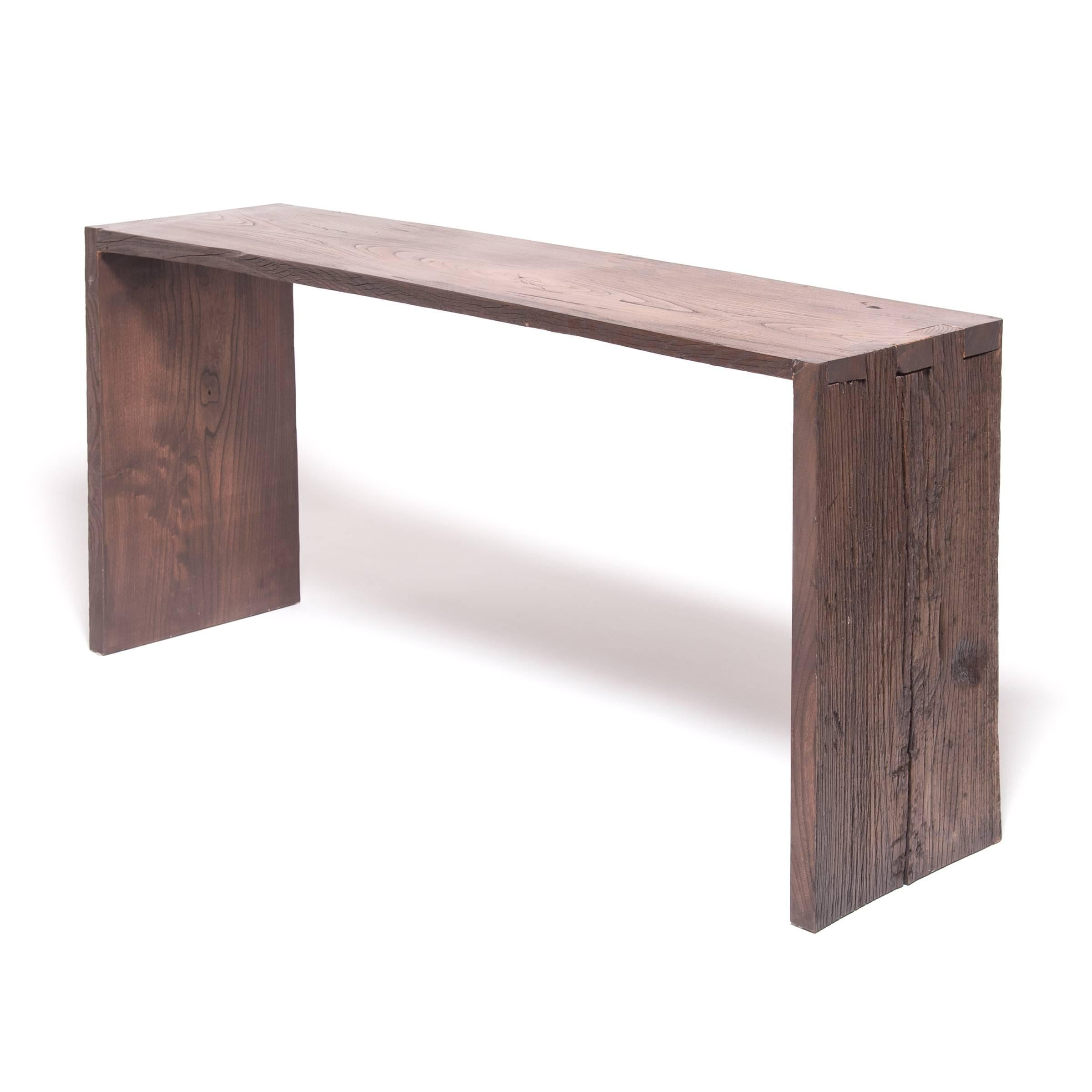 wood waterfall console table