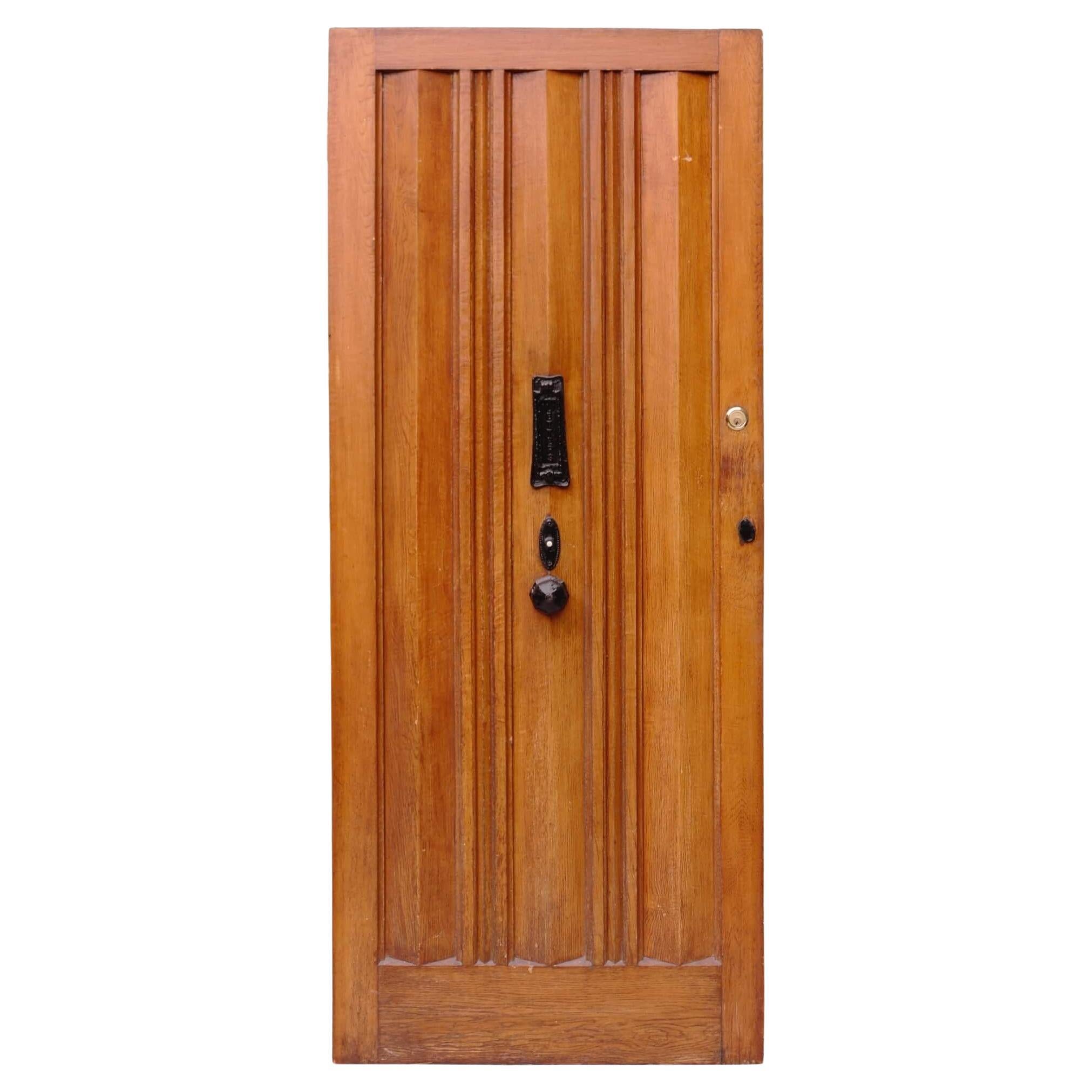 Reclaimed 1930s Oak Front Door with Bell For Sale