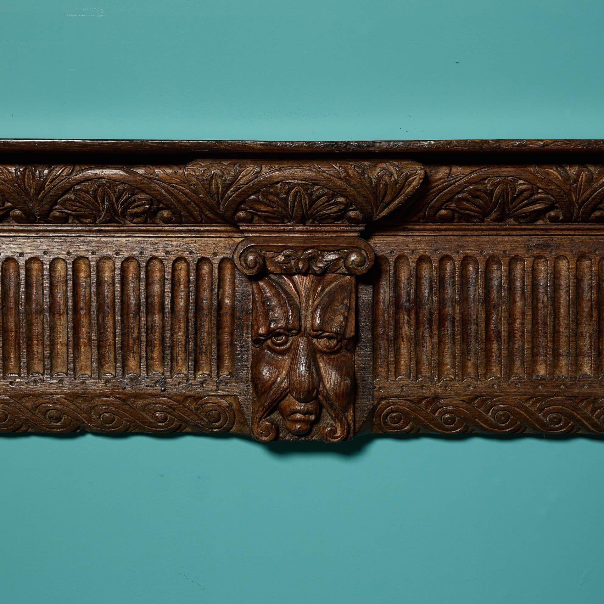 Reclaimed 19th Century Carved Oak Fire Surround In Fair Condition For Sale In Wormelow, Herefordshire