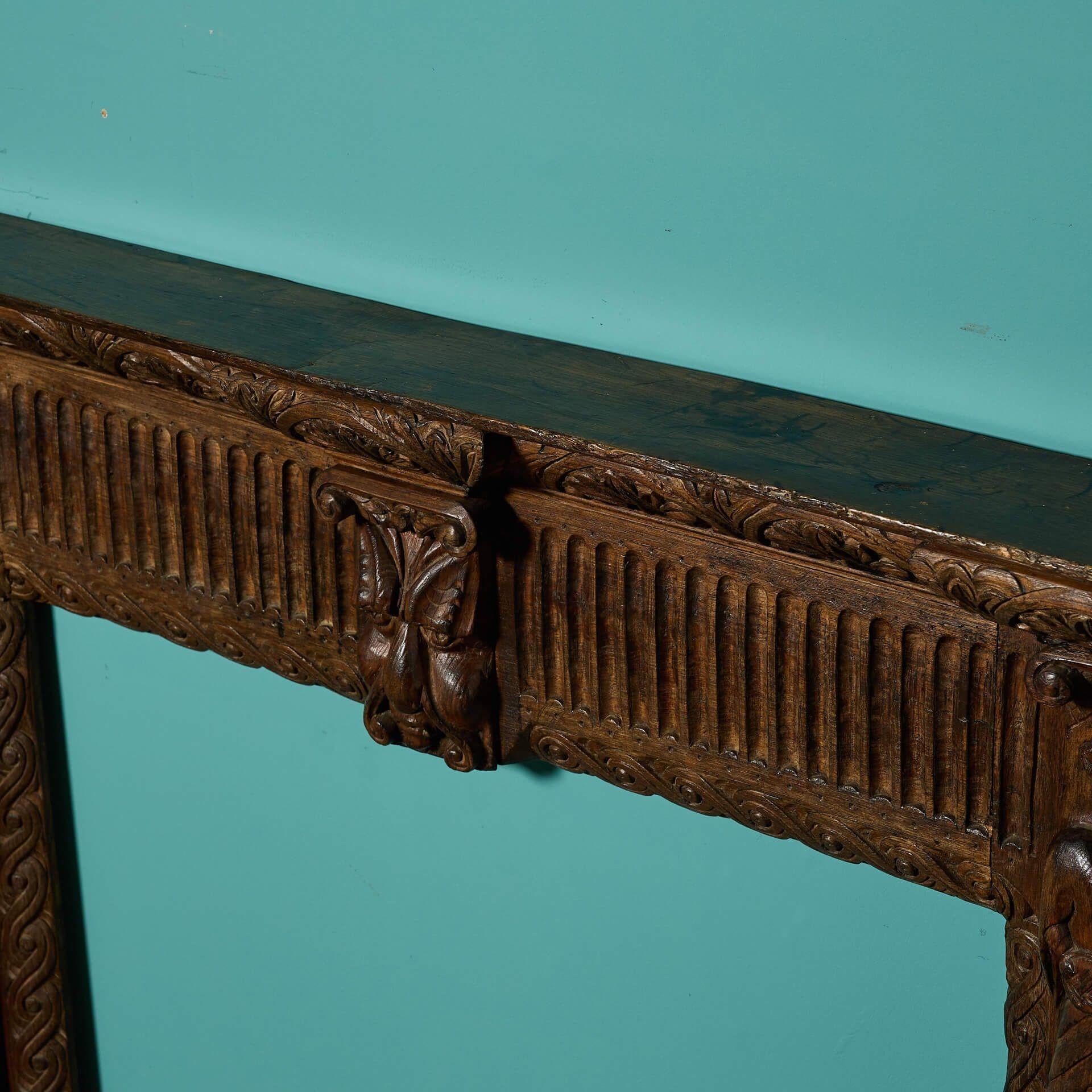 Reclaimed 19th Century Carved Oak Fire Surround For Sale 1