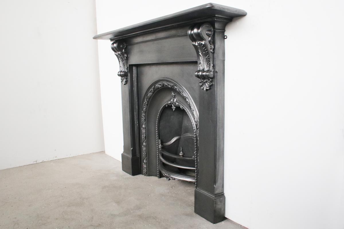 English Reclaimed 19th Century Cast Iron Fireplace Surround