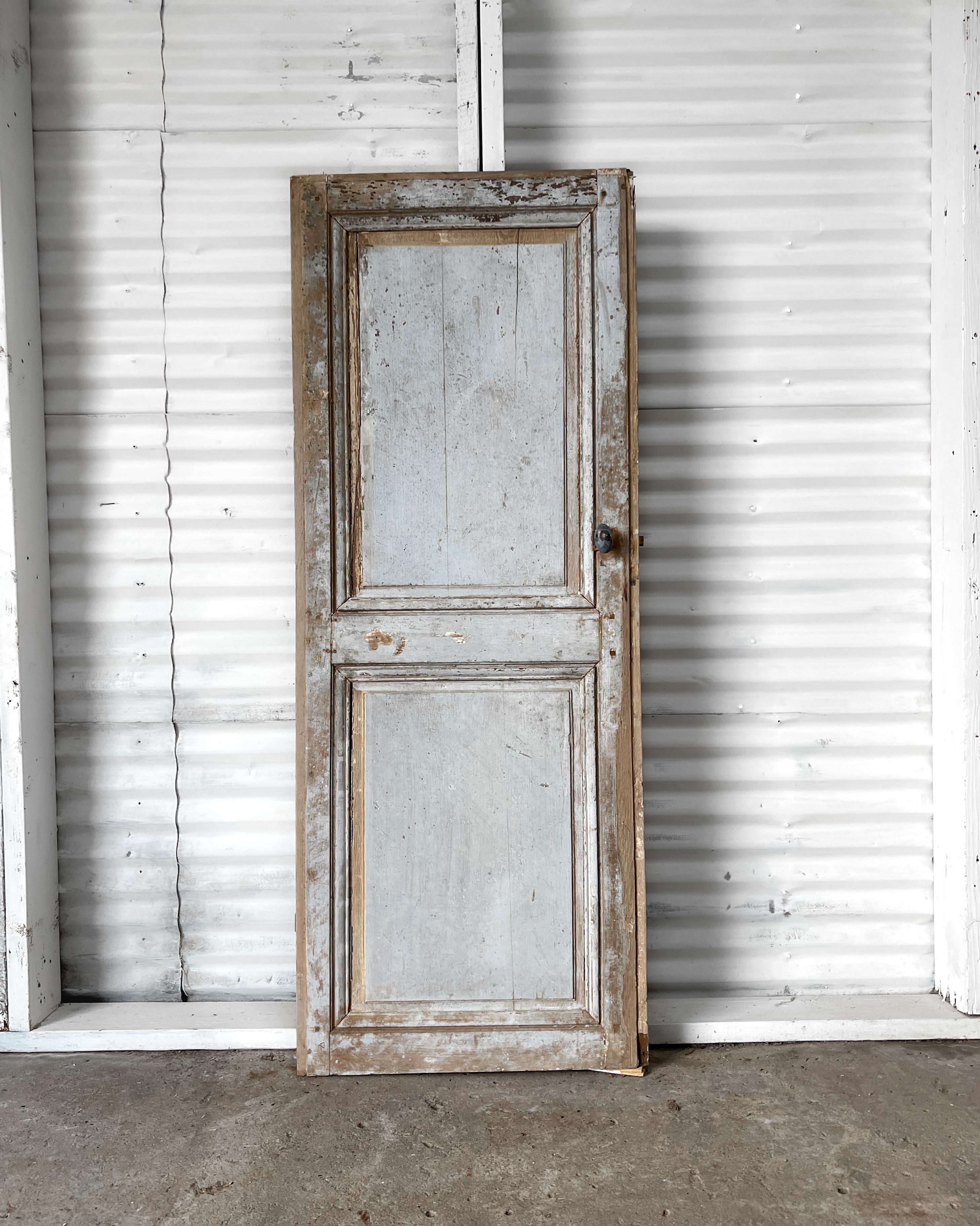 Reclaimed 19th Century French Door with Weathered Blue Paint For Sale 7