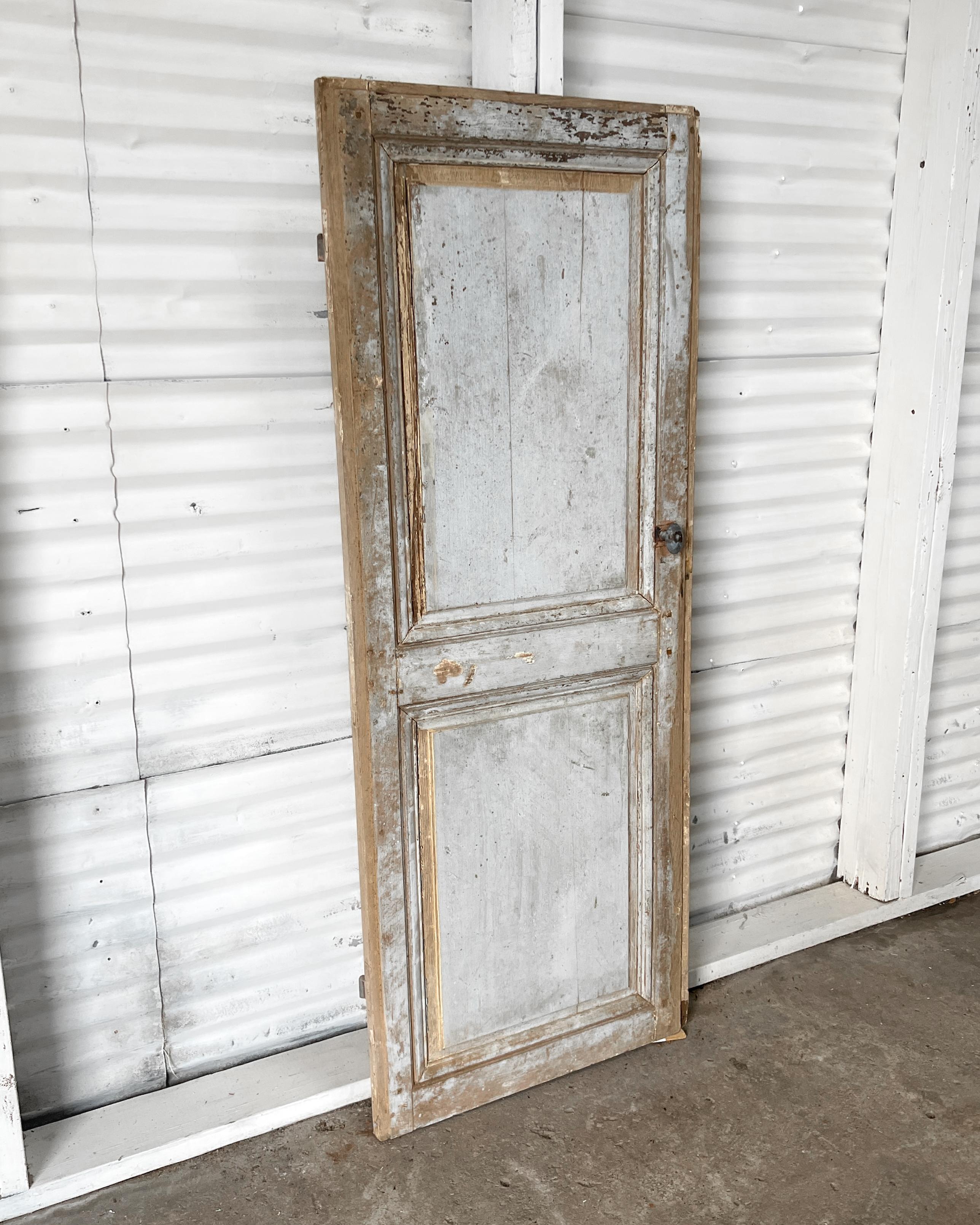 Reclaimed 19th Century French Door with Weathered Blue Paint For Sale 8