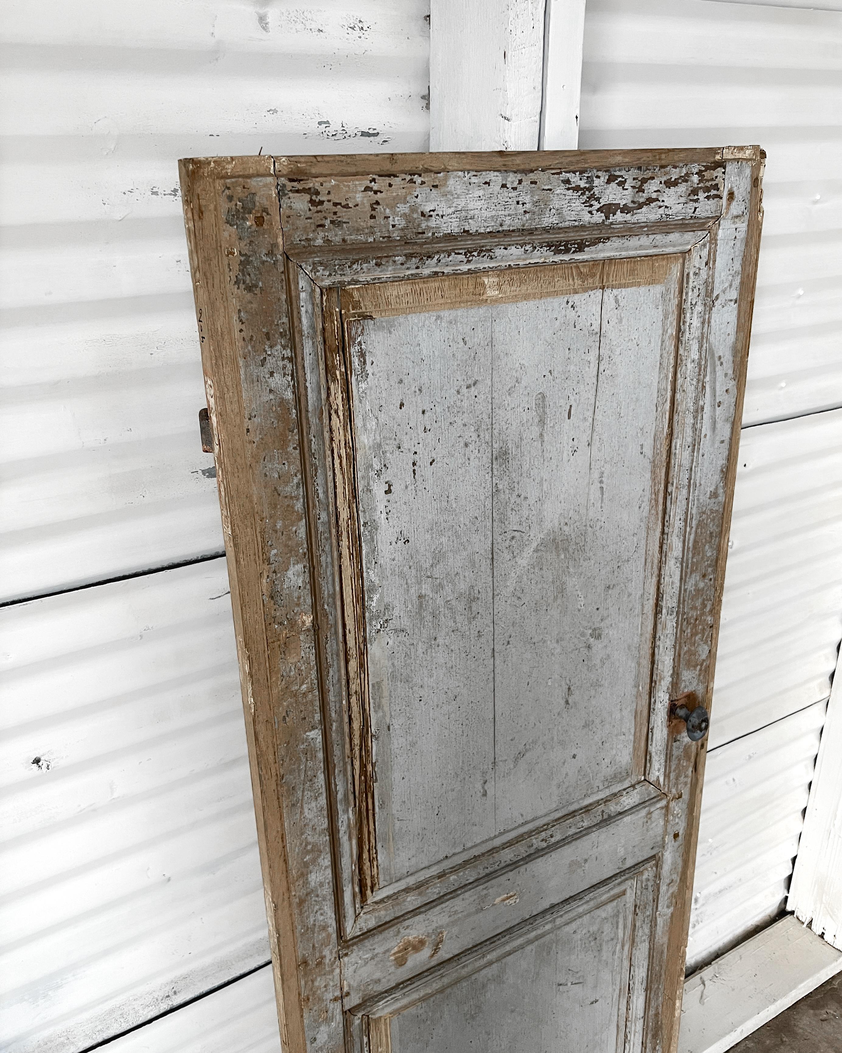 Reclaimed 19th Century French Door with Weathered Blue Paint For Sale 9
