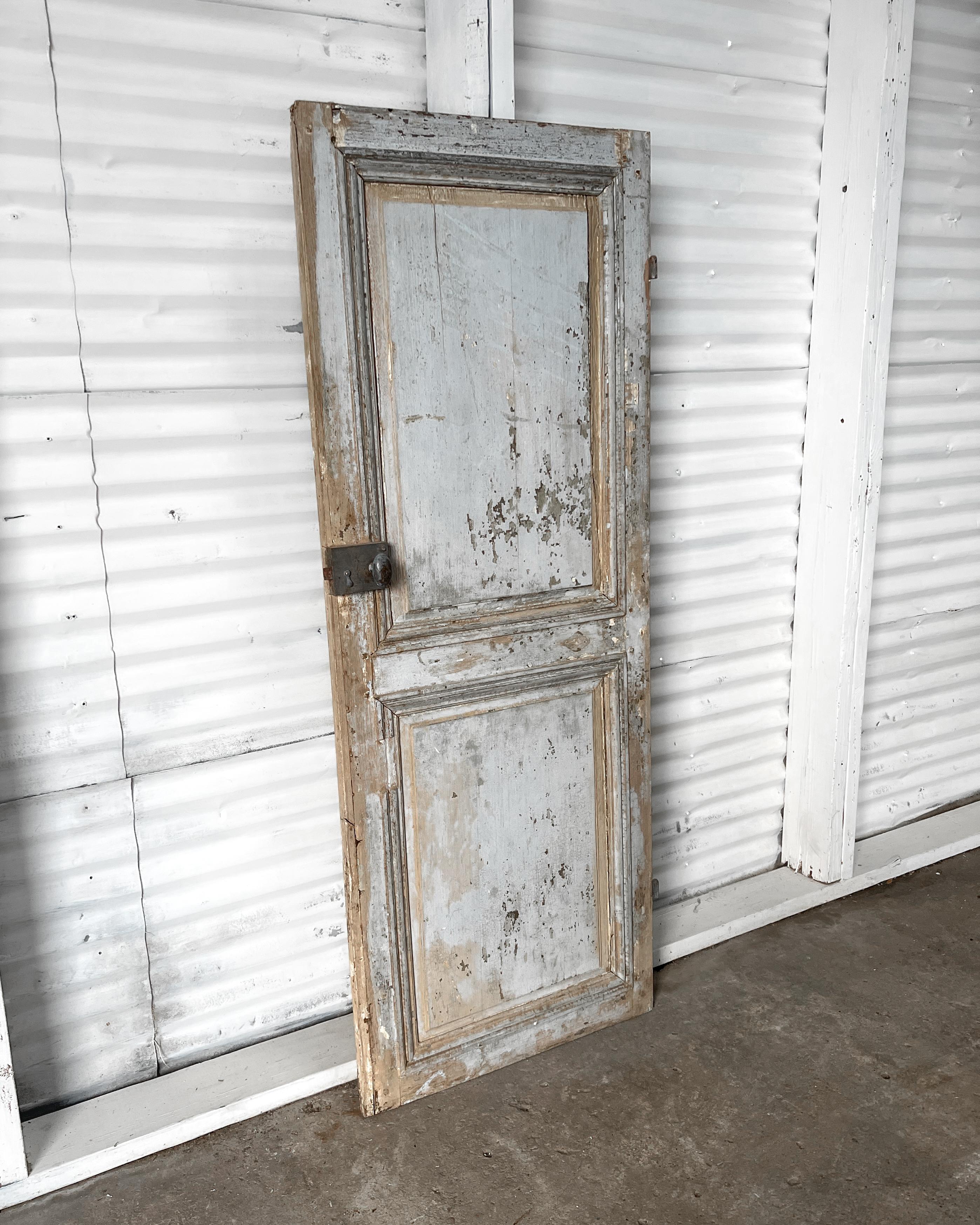 Reclaimed 19th Century French Door with Weathered Blue Paint In Good Condition For Sale In Mckinney, TX