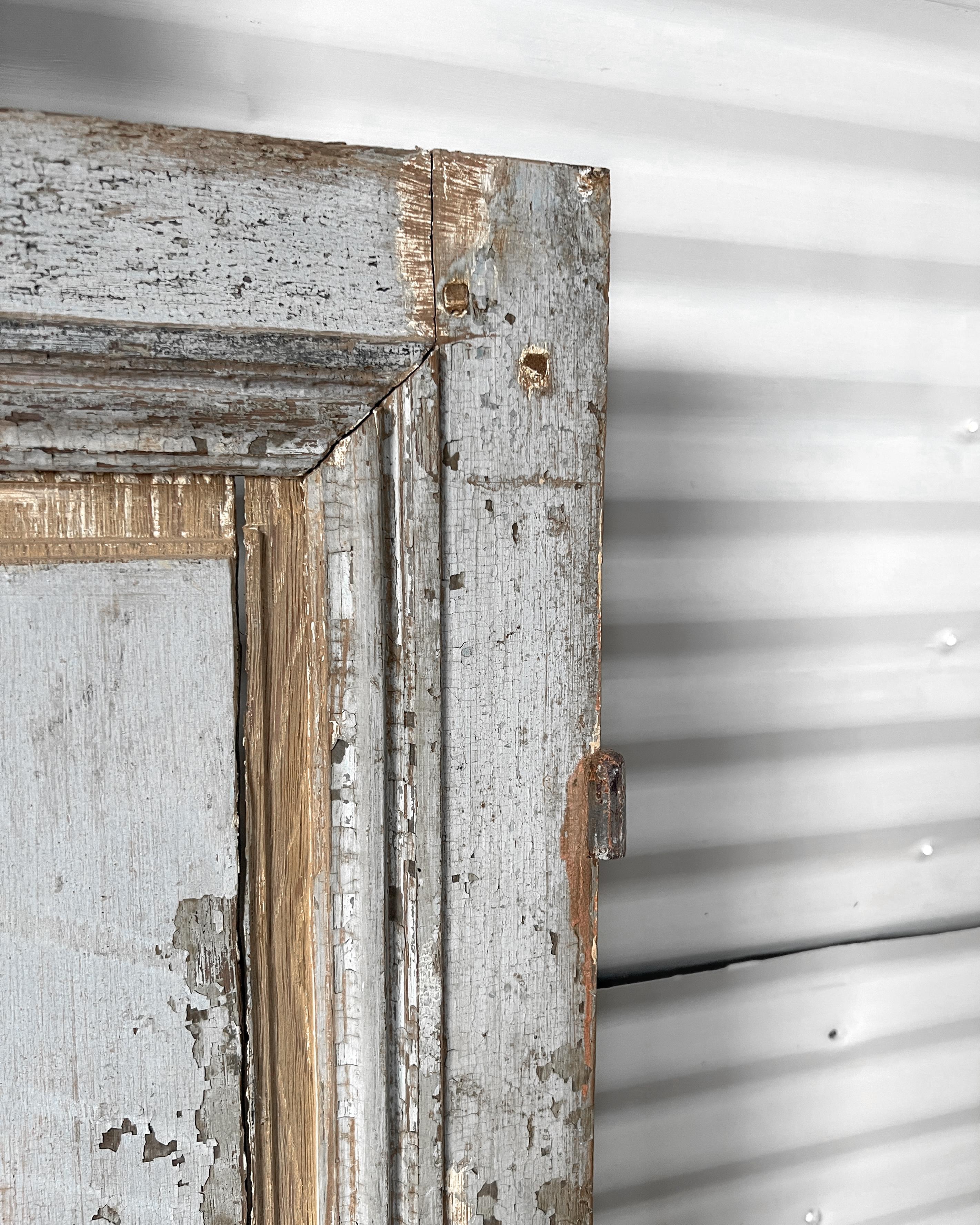 Reclaimed 19th Century French Door with Weathered Blue Paint For Sale 2