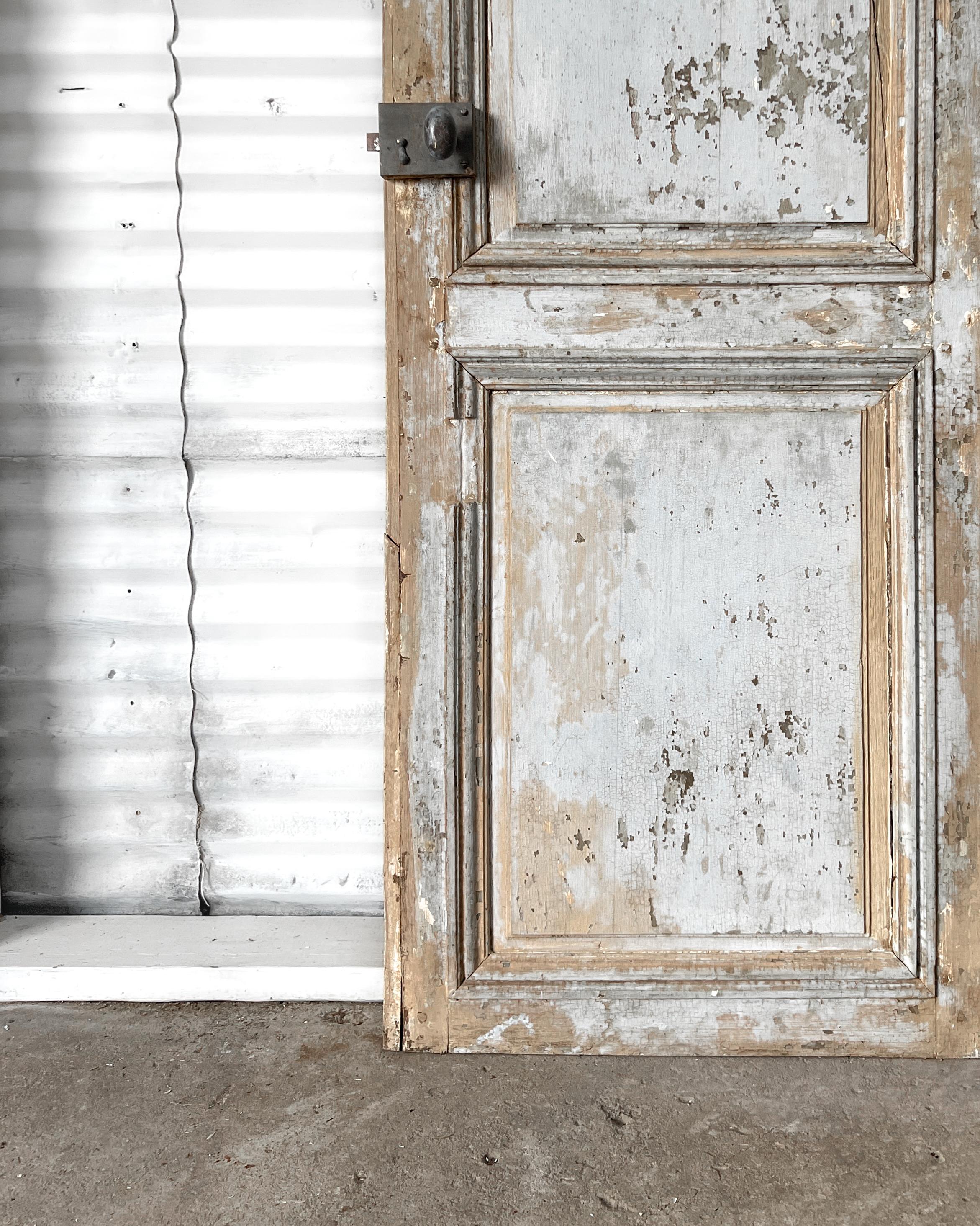 Reclaimed 19th Century French Door with Weathered Blue Paint For Sale 3