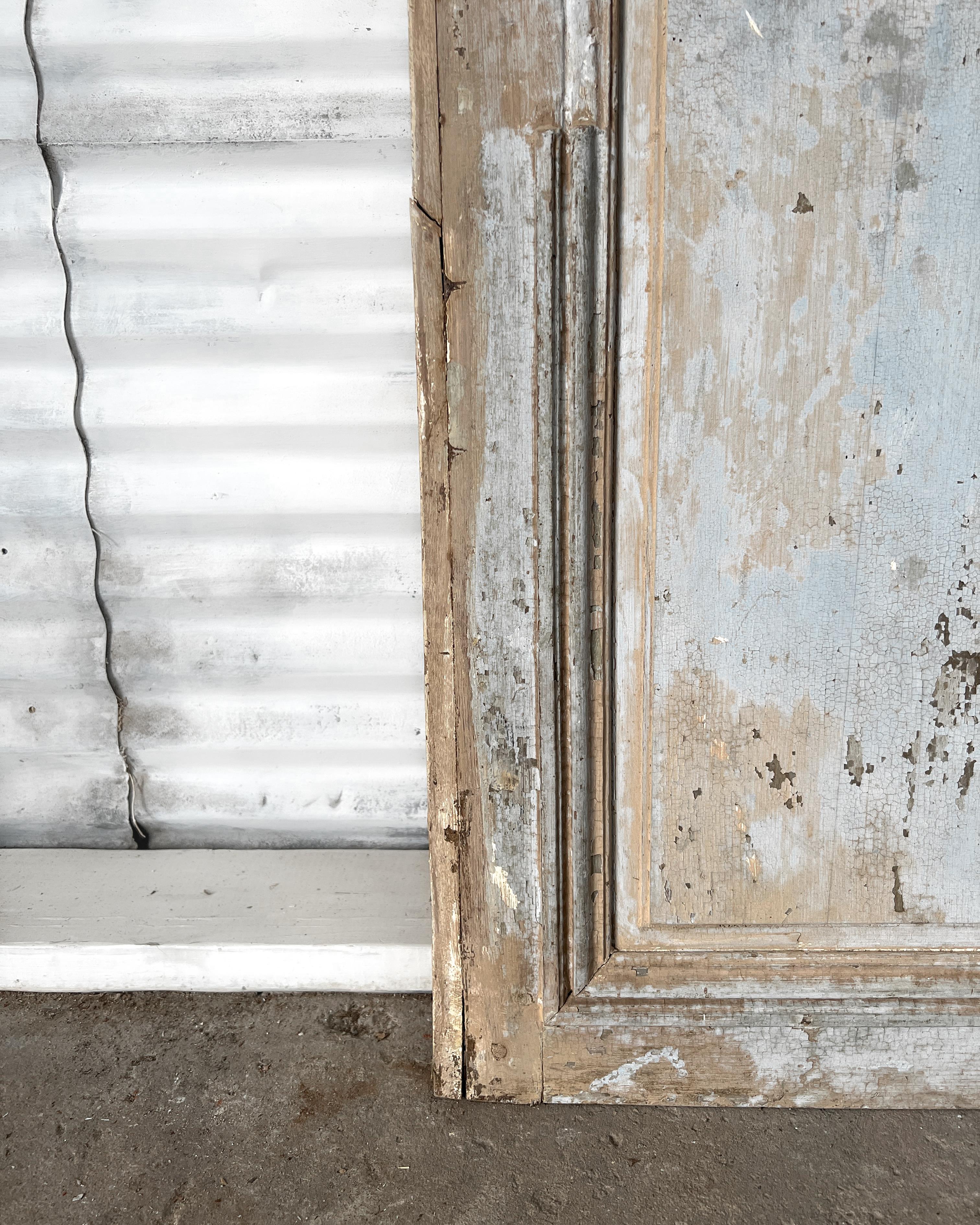 Reclaimed 19th Century French Door with Weathered Blue Paint For Sale 5