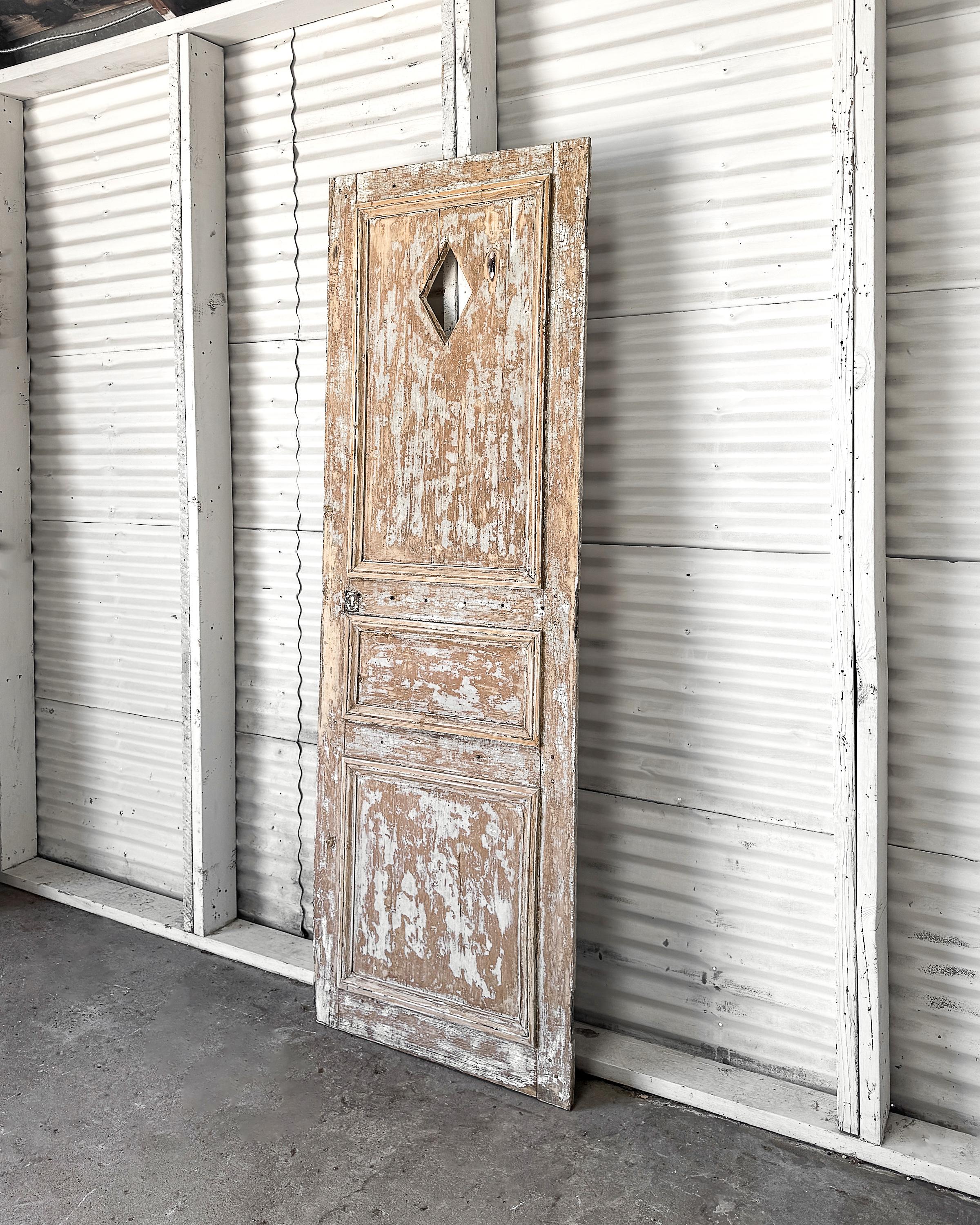 Pine Reclaimed 19th Century French Interior Door with Diamond Cutout For Sale
