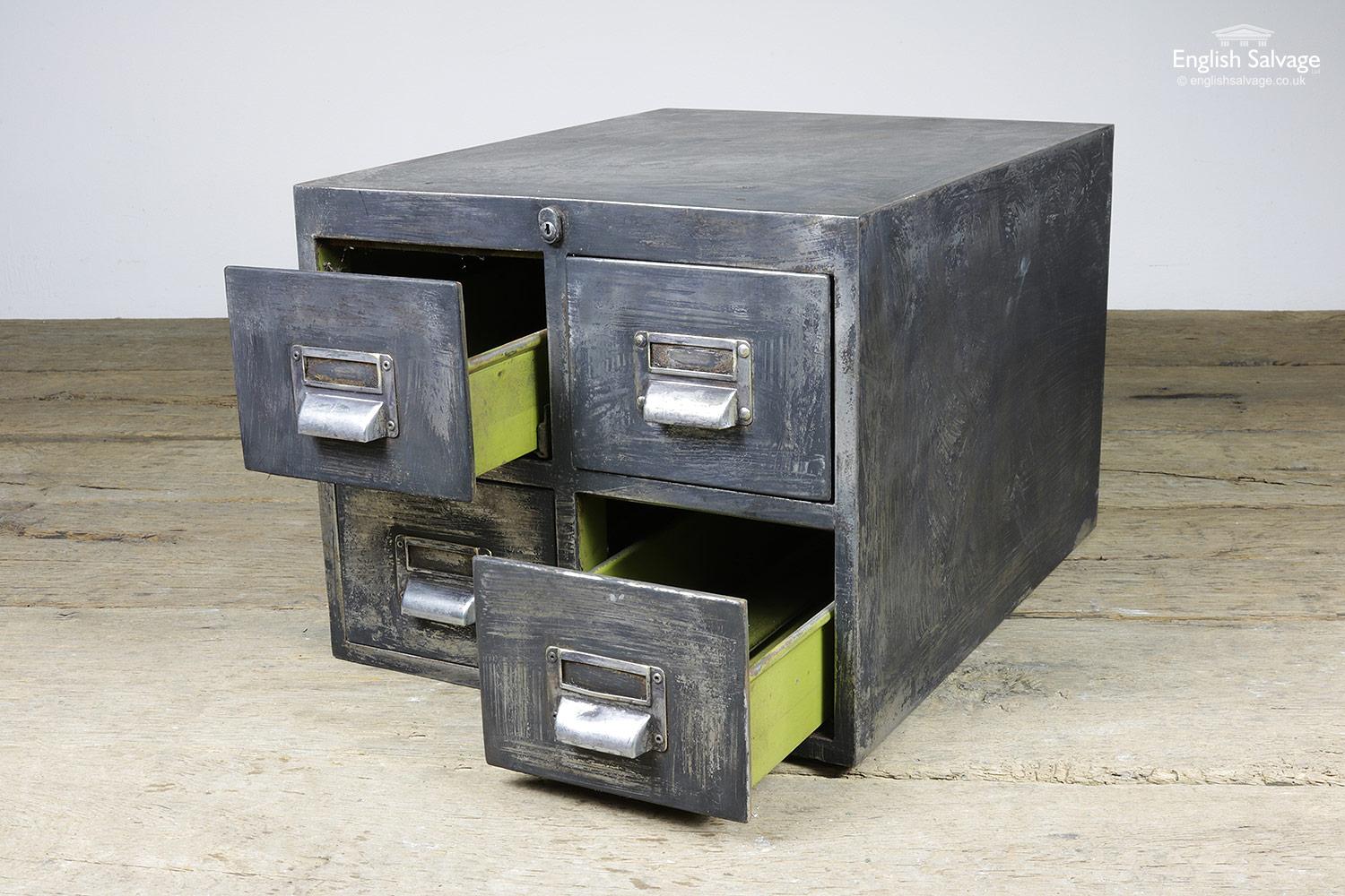 Reclaimed 4-Drawer Distressed Metal Cabinet, 20th Century In Good Condition For Sale In London, GB