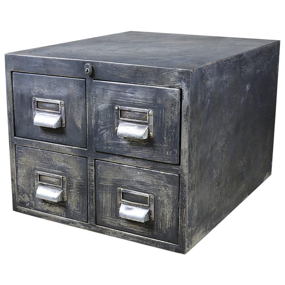 Reclaimed 4-Drawer Distressed Metal Cabinet, 20th Century For Sale