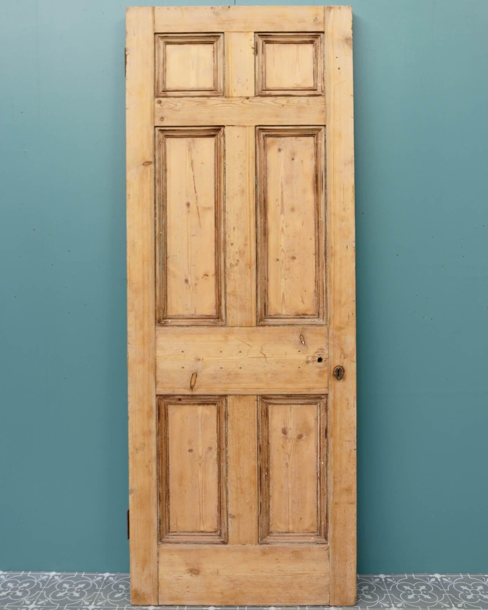19th Century Reclaimed 6-Panel Victorian Pine Internal or Exterior Door For Sale